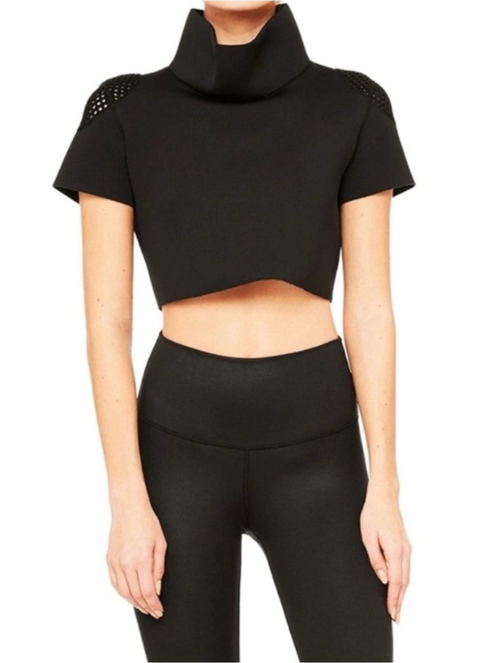 ALO YOGA In-Shape Mockneck Cropped Top Sz XS In Black